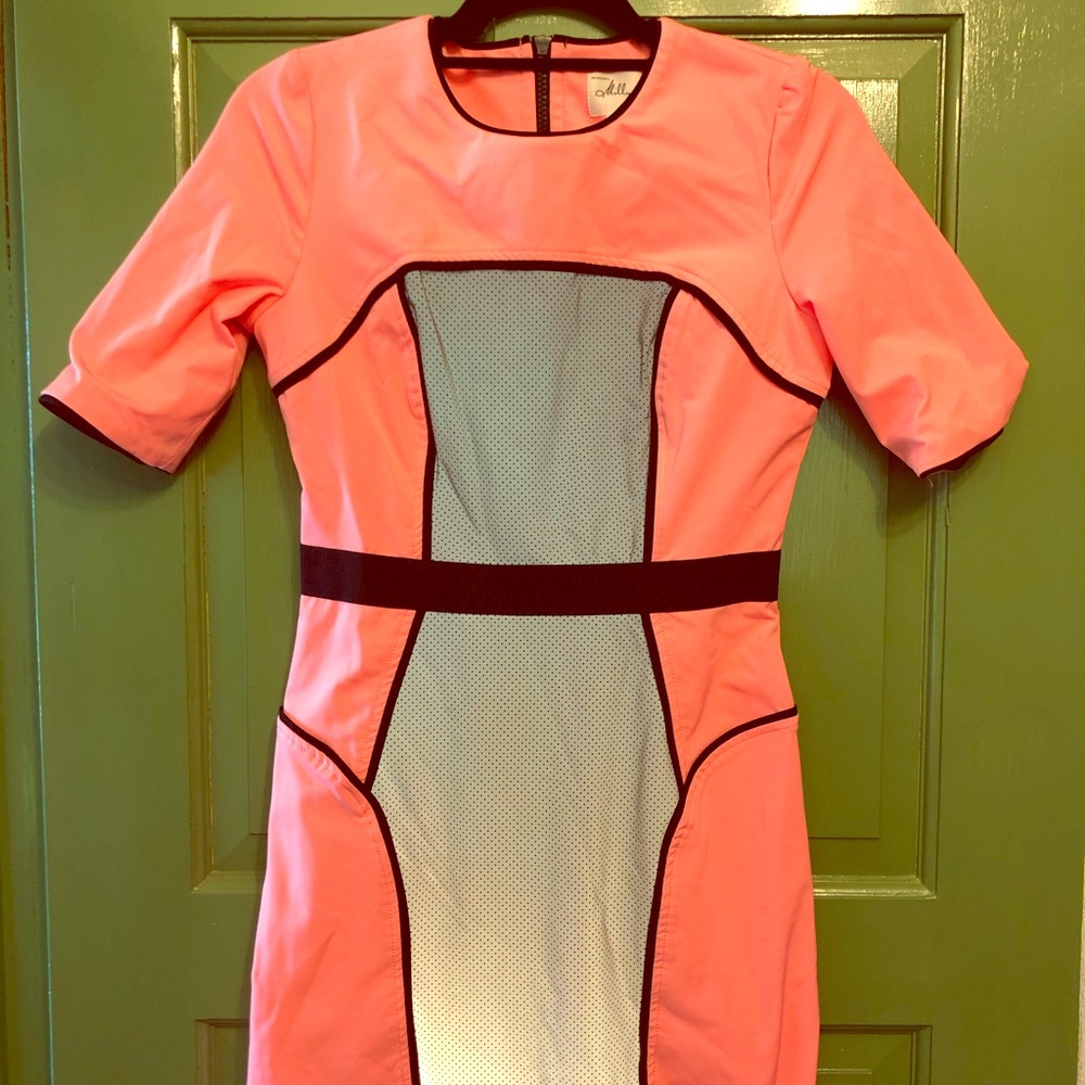 Neon and Reflective Mesh Paneled Ponte Dress